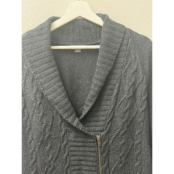 Eddie Bauer Women's‎ Cable Knit Cardigan Zip Sweater Size L Dark Gray - Picture 1 of 9